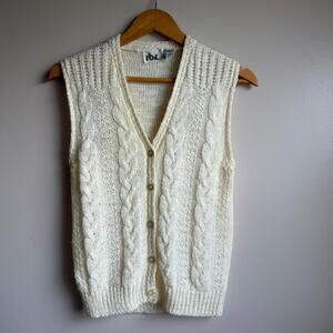 90s Cottagecore Cable Knit Sweater Vest Cream Minimalist Layering size M